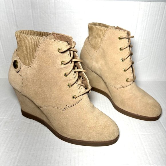 Michael Kors Shoes - Michael Kors | Tan Neutral Suede Wedge Anke Booties | Size 7.5